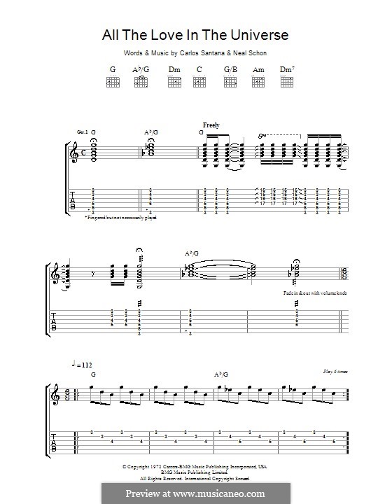 All the Love in the Universe (Santana): For guitar with tab by Neal Schon