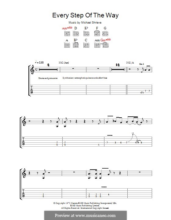 Every Step of the Way (Santana): For guitar with tab by Michael Shrieve