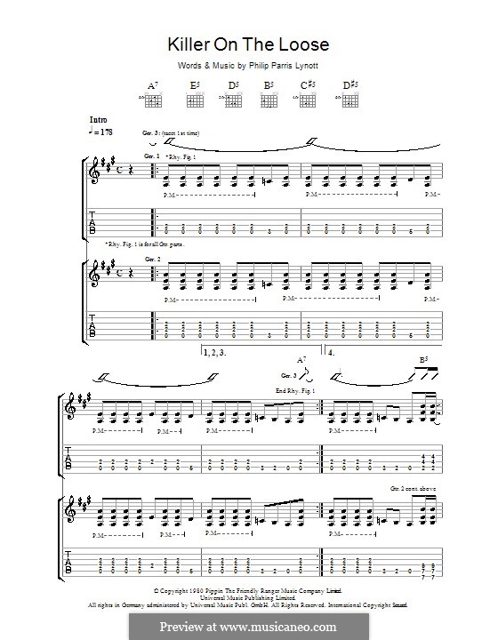 Killer on the Loose (Thin Lizzy): For guitar with tab by Phil Lynott