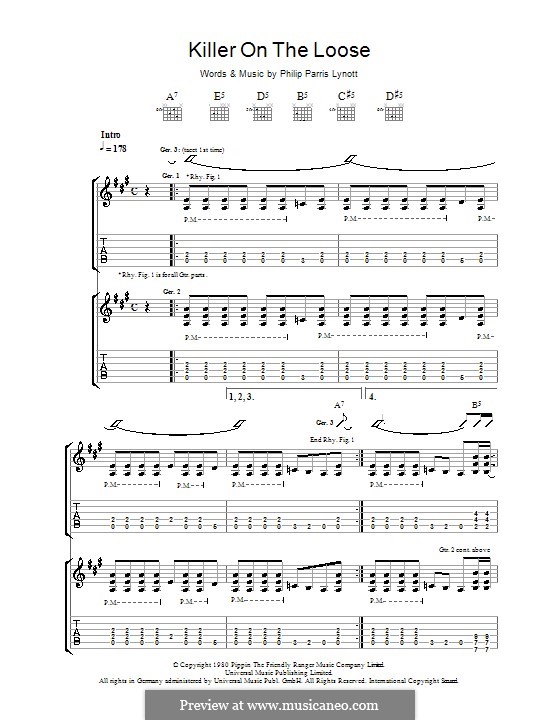 Killer on the Loose (Thin Lizzy): For guitar with tab by Phil Lynott