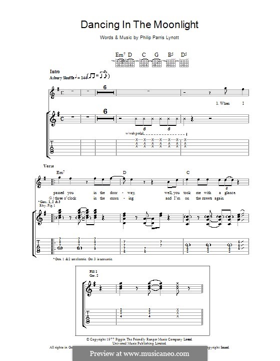 Dancing in the Moonlight (Thin Lizzy): For guitar with tab by Phil Lynott