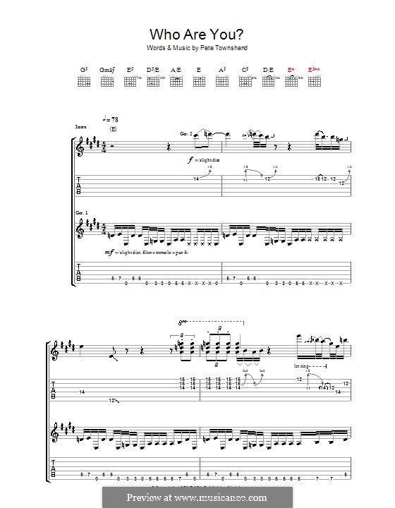 Who Are You? (The Who): For guitar with tab by Peter Townshend