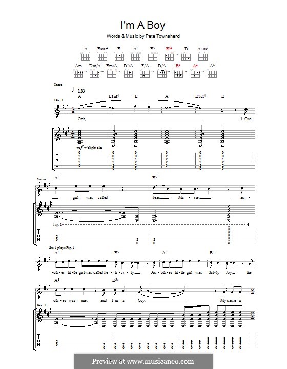 I'm a Boy (The Who): For guitar with tab by Peter Townshend