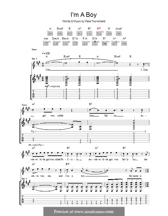 I'm a Boy (The Who): For guitar with tab by Peter Townshend