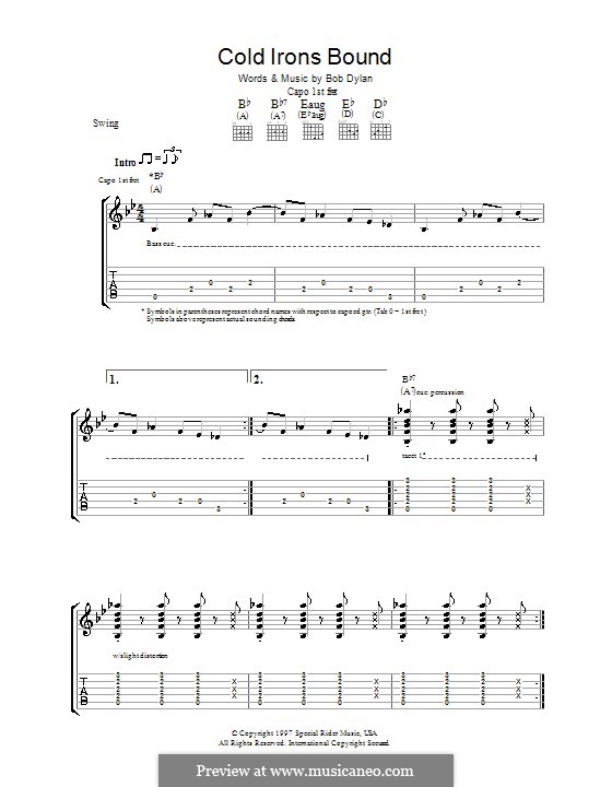 Cold Irons Bound: For guitar with tab by Bob Dylan