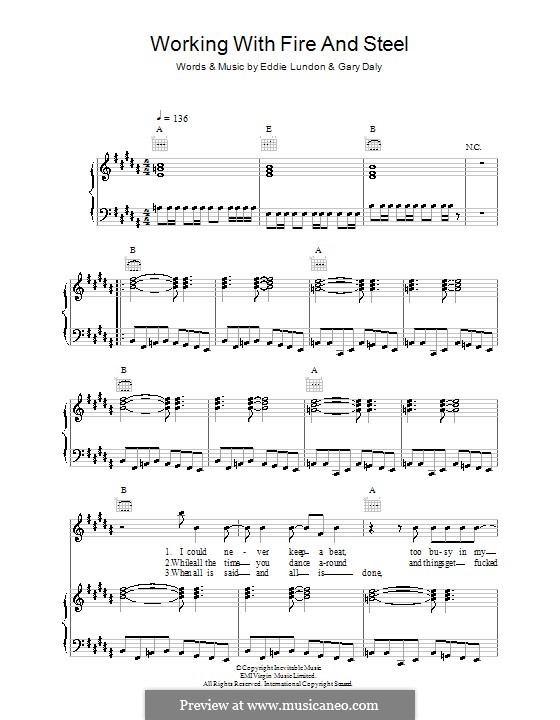 Working with Fire and Steel (China Crisis): For voice and piano (or guitar) by Eddie Lundon, Gary Daly