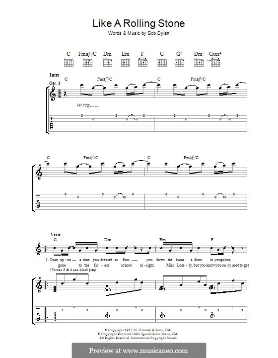 Like a Rolling Stone: For guitar with tab by Bob Dylan