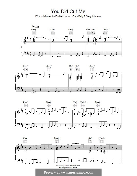 You Did Cut Me (China Crisis): For voice and piano (or guitar) by Eddie Lundon, Garry Johnson, Gary Daly
