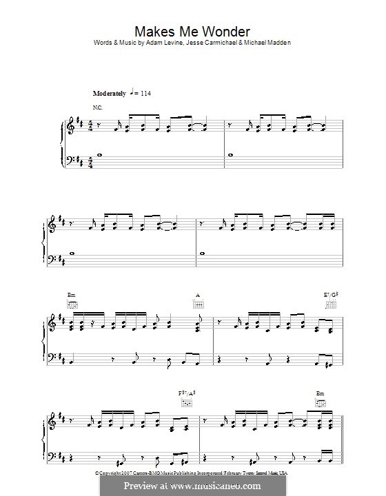 Makes Me Wonder (Maroon 5): For voice and piano (or guitar) by Adam Levine, Jesse Carmichael, Mickey Madden