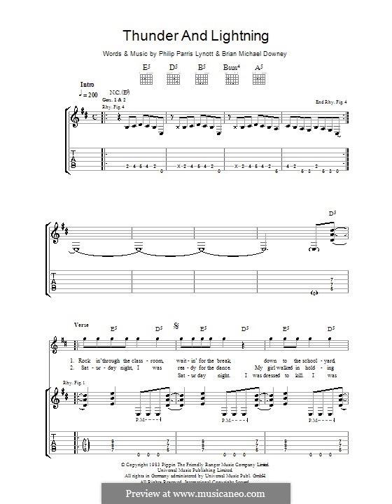 Thunder and Lightning (Thin Lizzy): For guitar with tab by Brian Downey, Phil Lynott
