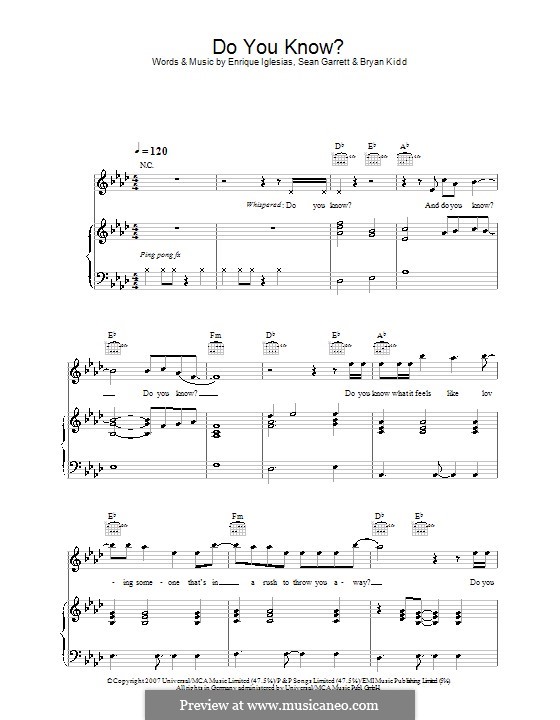 Do You Know?: For voice and piano (or guitar) by Bryan Kidd, Enrique Iglesias, Sean Garrett