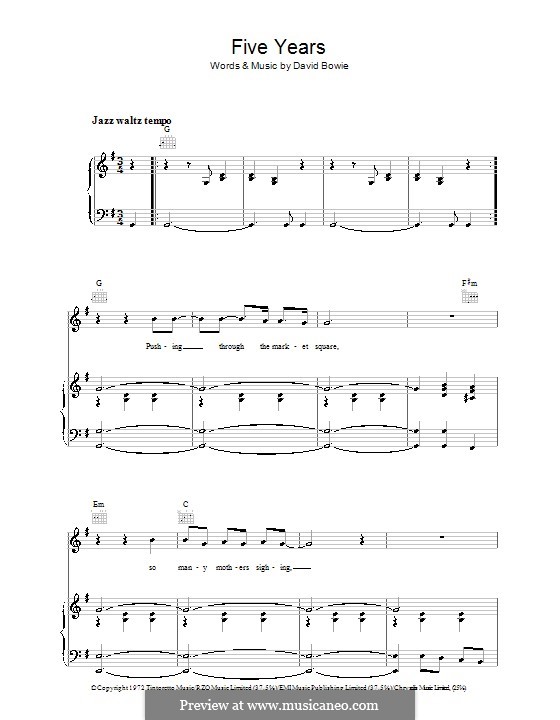 Five Years by D. Bowie sheet music on MusicaNeo