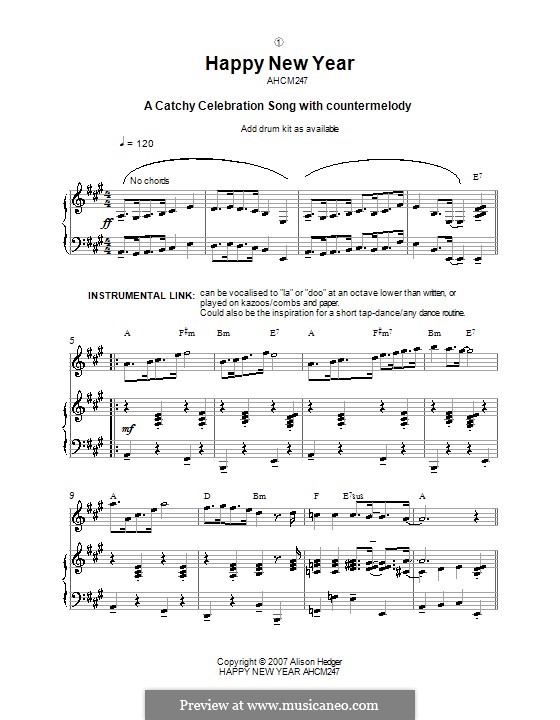 Happy New Year: For voice and piano (or guitar) by Alison Hedger