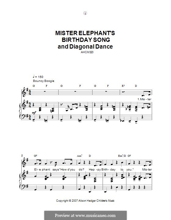 Mister Elephant's Birthday Song and Diagonal Dance: For voice and piano (or guitar) by Alison Hedger