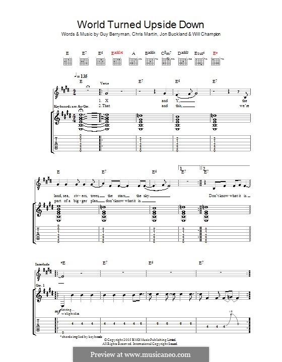 The World Turned Upside Down (Coldplay): For guitar with tab by Chris Martin, Guy Berryman, Jonny Buckland, Will Champion