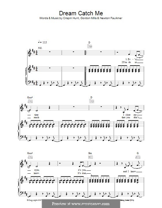 Dream Catch Me: For voice and piano (or guitar) by Crispin Hunt, Gordon Mills, Newton Faulkner