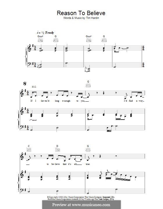 Reason To Believe by T. Hardin - sheet music on MusicaNeo