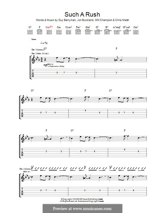 Such a Rush (Coldplay): For guitar with tab by Chris Martin, Guy Berryman, Jonny Buckland, Will Champion