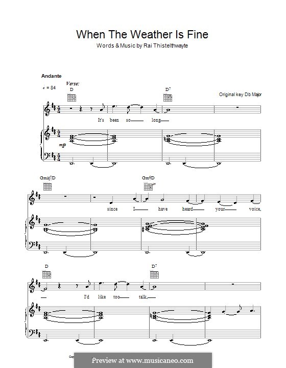 When the Weather Is Fine (Thirsty Merc): For voice and piano (or guitar) by Rai Thistelthwayte
