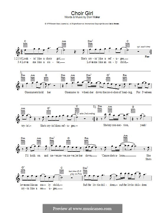 Choir Girl (Cold Chisel) by D. Walker sheet music on MusicaNeo