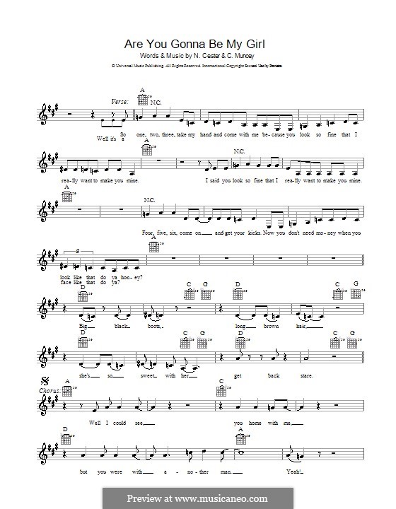 Are You Gonna Be My Girl (Jet): Melody line, lyrics and chords by Cameron Muncey, Nic Cester