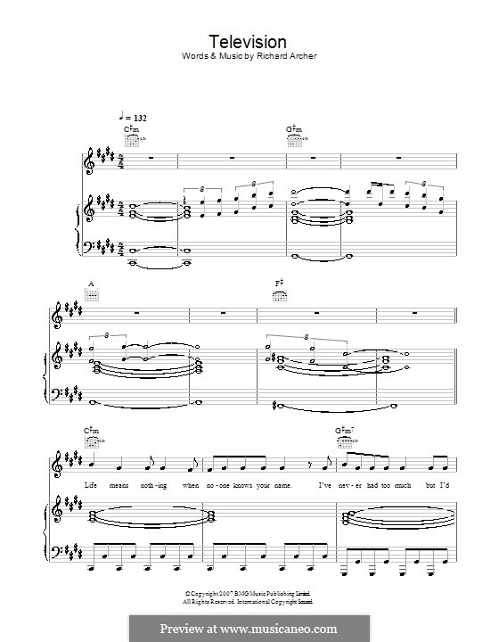 Television (Hard-Fi): For voice and piano (or guitar) by Richard Archer