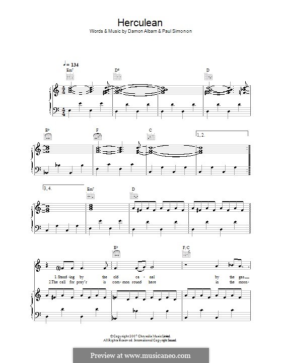 Herculean (The Good The Bad & The Queen): For voice and piano (or guitar) by Damon Albarn, Paul Simonon