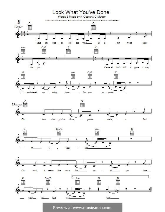 Look What You've Done (Jet): Melody line, lyrics and chords by Cameron Muncey, Nic Cester