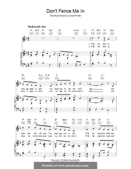 Don't Fence Me in: For voice and piano (or guitar) by Cole Porter