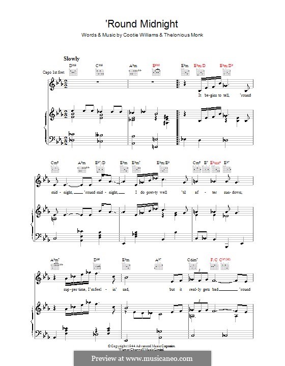 round midnight by t monk c williams sheet music on musicaneo round midnight sheet music