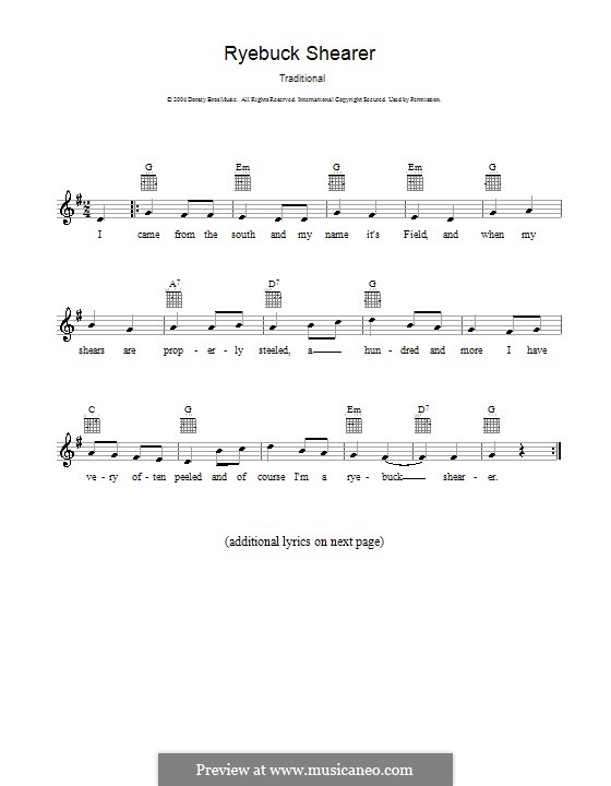 Ryebuck Shearer: Melody line, lyrics and chords by folklore