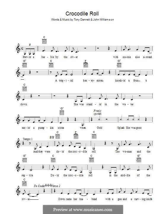 Crocodile Roll: Melody line, lyrics and chords by Tony Dennett