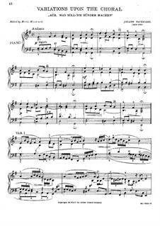Variations on Choral 'Ach, was soll ich Sünder machen': For piano by Johann Pachelbel