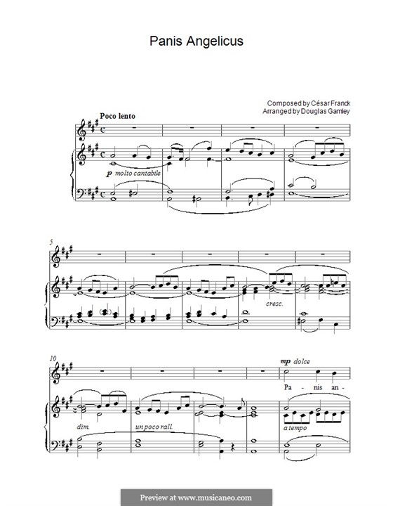 Panis Angelicus (O Lord Most Holy), Printable Scores: For voice and piano or guitar (A Major) by César Franck