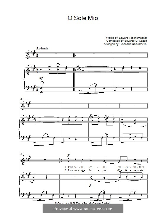 O Sole Mio: For voice and piano or guitar (Luciano Pavarotti) by Eduardo di Capua