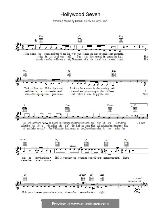 Hollywood Seven: Melody line, lyrics and chords by Gloria Sklerov, Harry Lloyd