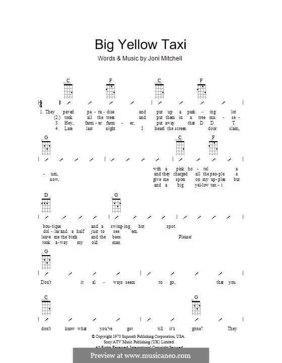 Big Yellow Taxi: Ukulele with strumming patterns by Joni Mitchell