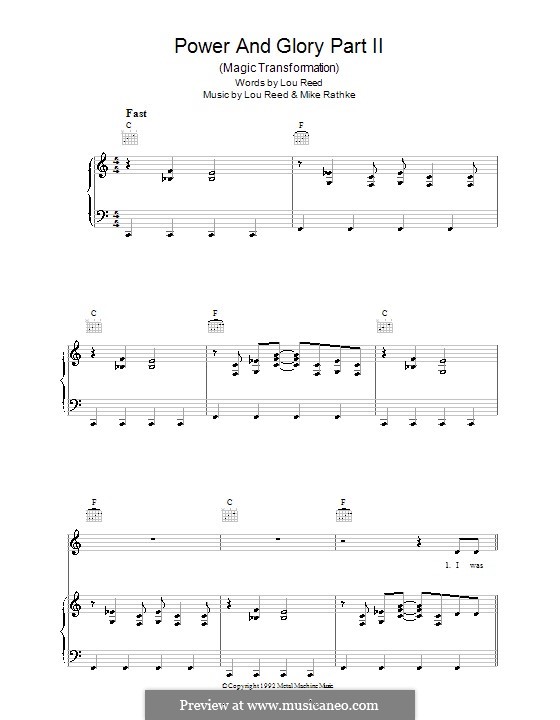 Power and Glory (Lou Reed): Part II, for voice and piano (or guitar) by Michael Rathke