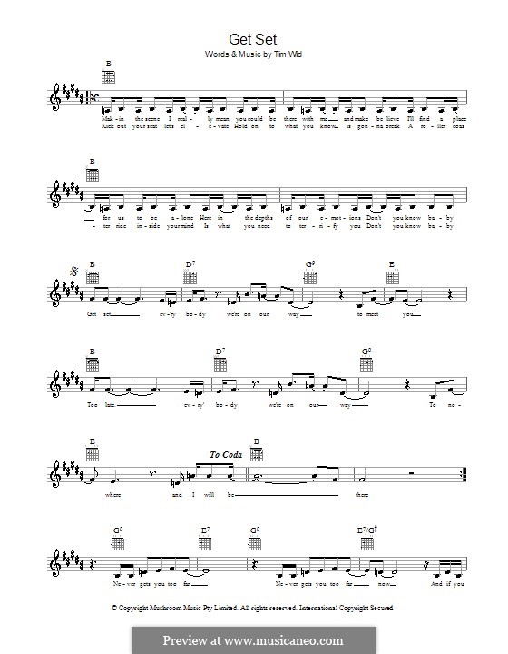 Get Set (Taxiride): Melody line, lyrics and chords by Tim Wild