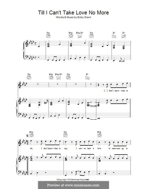 Till I Can't Take Love No More: For voice and piano (or guitar) by Eddy Grant