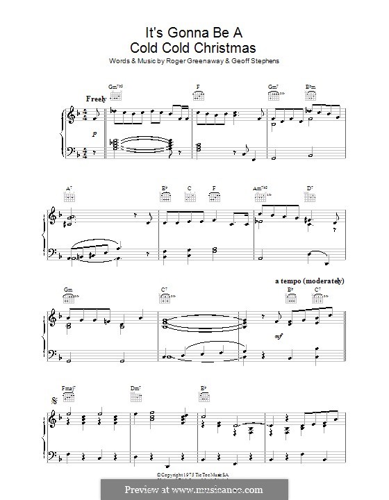 It's Gonna Be a Cold Cold Christmas (Dana): For piano by Geoff Stephens, Roger Greenaway