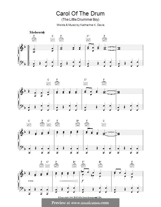 Carol of the Drum (The Little Drummer Boy): For piano by Katherine K. Davis