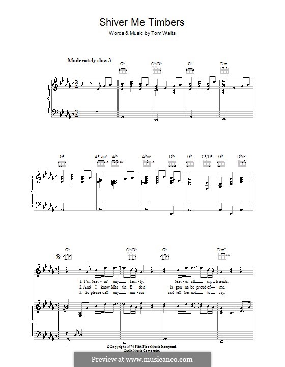 Shiver Me Timbers By T Waits Sheet Music On Musicaneo