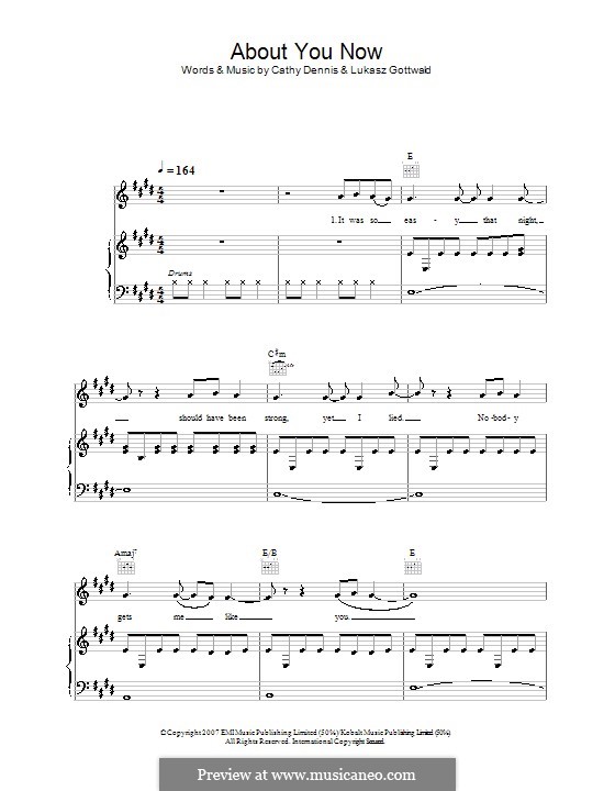 About You Now (The Sugababes): For voice and piano (or guitar) by Cathy Dennis, Lukas Gottwald