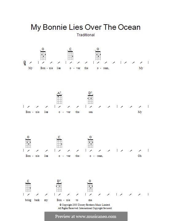 My Bonnie is over the Ocean: Ukulele with strumming patterns by folklore