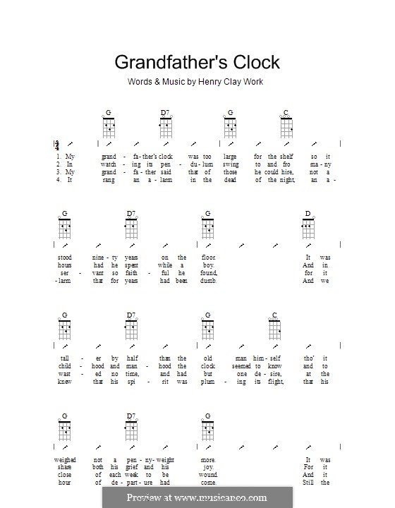 Grandfather's Clock: Ukulele with strumming patterns by Henry Clay Work