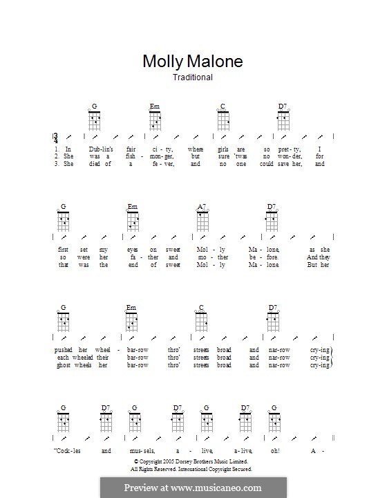 Molly Malone (Cockles and Mussels): Ukulele with strumming patterns by folklore