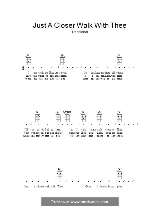 Just a Closer Walk with Thee: Ukulele with strumming patterns by folklore