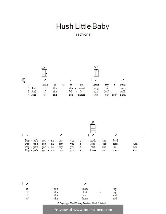 Hush, Little Baby: Ukulele with strumming patterns by folklore