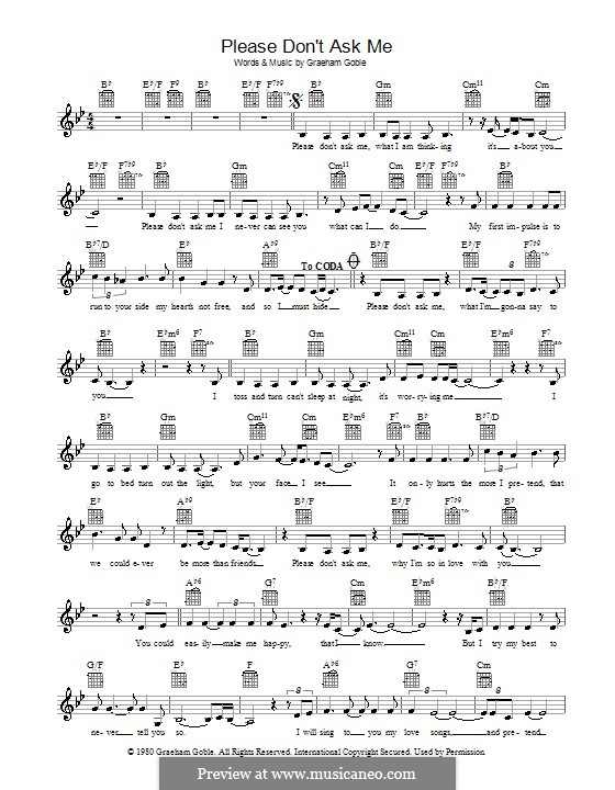 Please Don't Ask Me (The Little River Band): Melody line, lyrics and chords by Graham George Goble